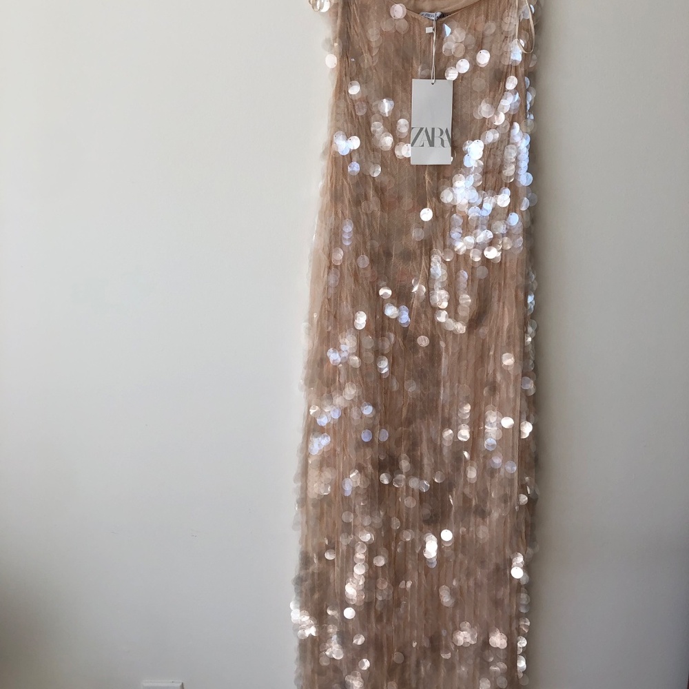 Vintage ZARA - Nude Pink Sequins Strapless Formal - Size Medium - STUNNING - Picture 3 of 11